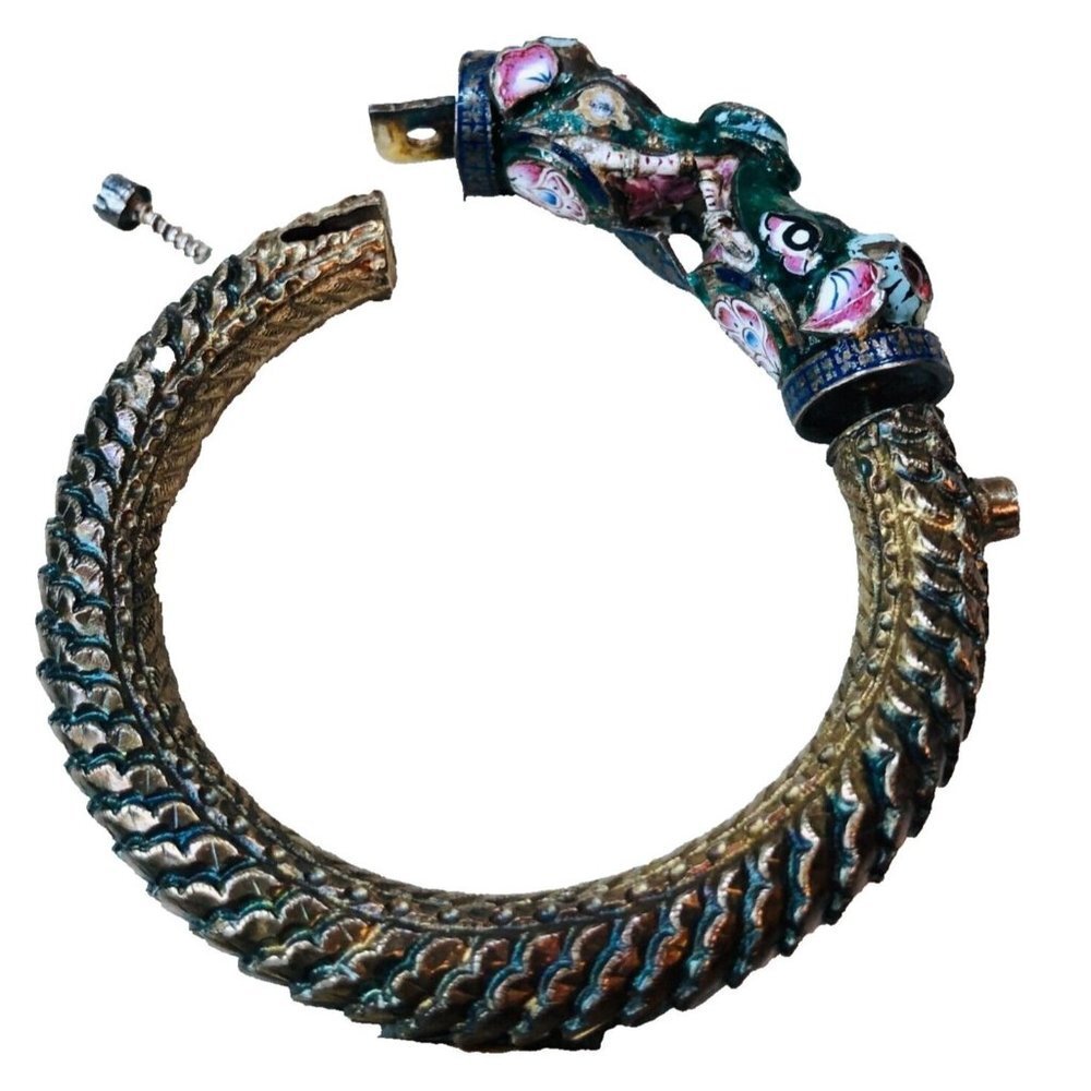 Chinese Export Womans Bracelet Elephant 800 Silver Unusual Rare Antique Vintage